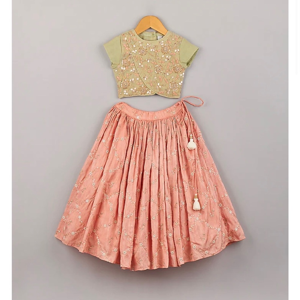 Indian Pakistani Peach Silk Lehenga